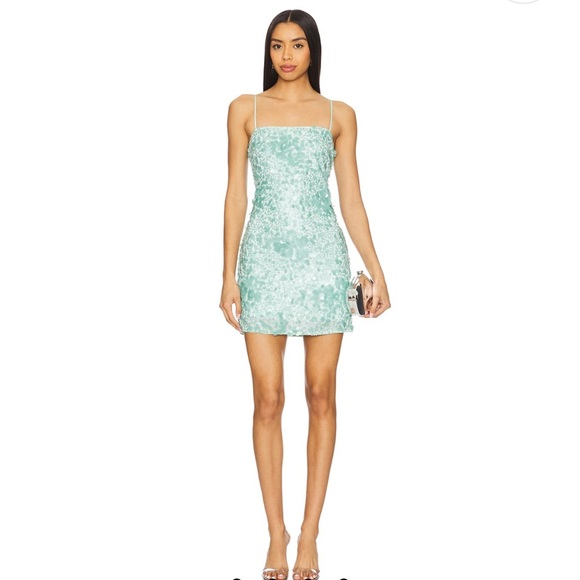 Jonathan Simkhai Lollie Seafoam Green Sequin Mini Dress size 0 NWT - Picture 1 of 7